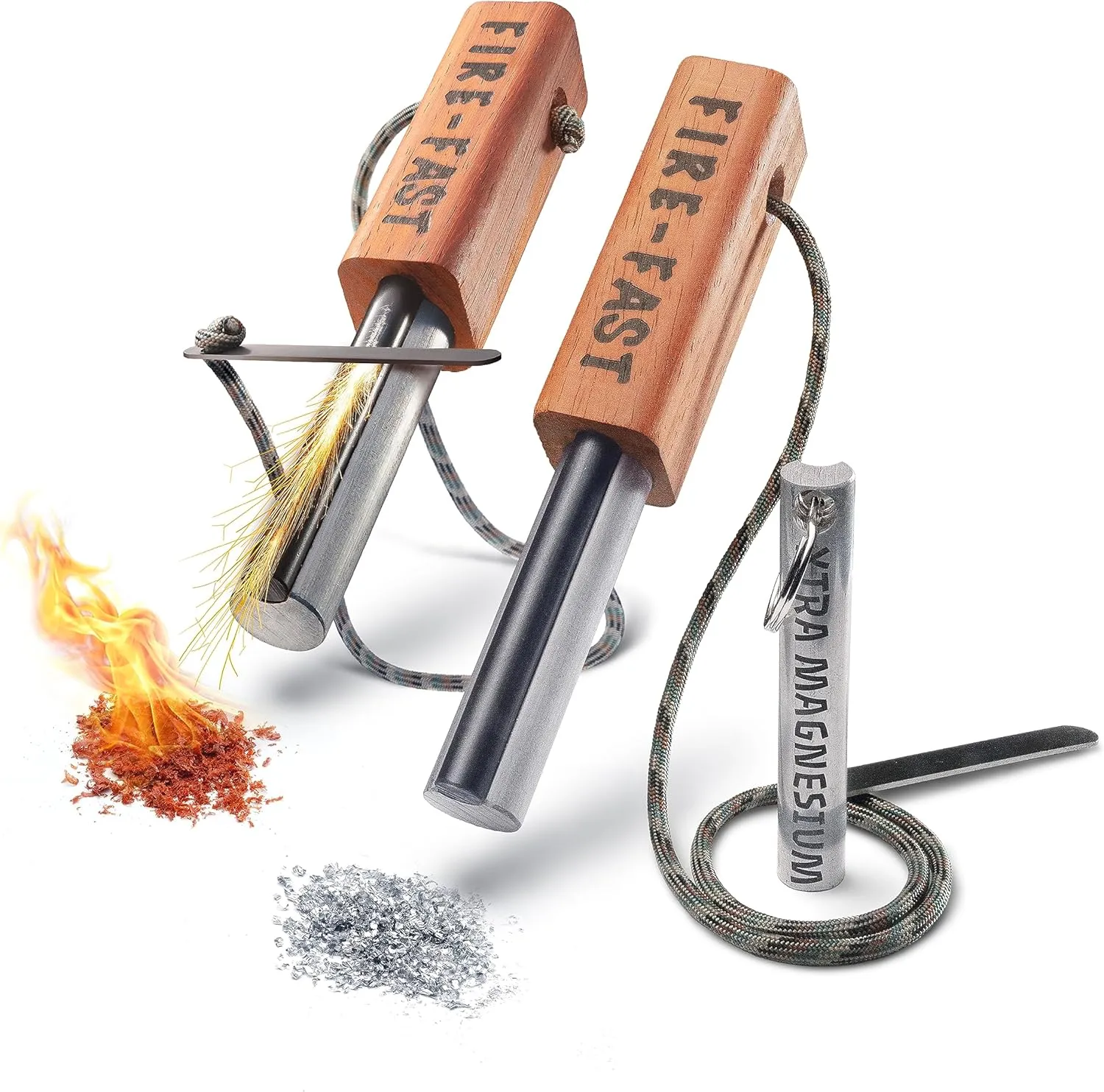 Trekker. Best Emergency Waterproof Survival Fire Starter. Magnesium and Euro Fire Steel Ferro Rod. Compact Durable Tool for Bushcraft, Camping, Backpacking, Hiking, Hunting, or Bug Out Bag