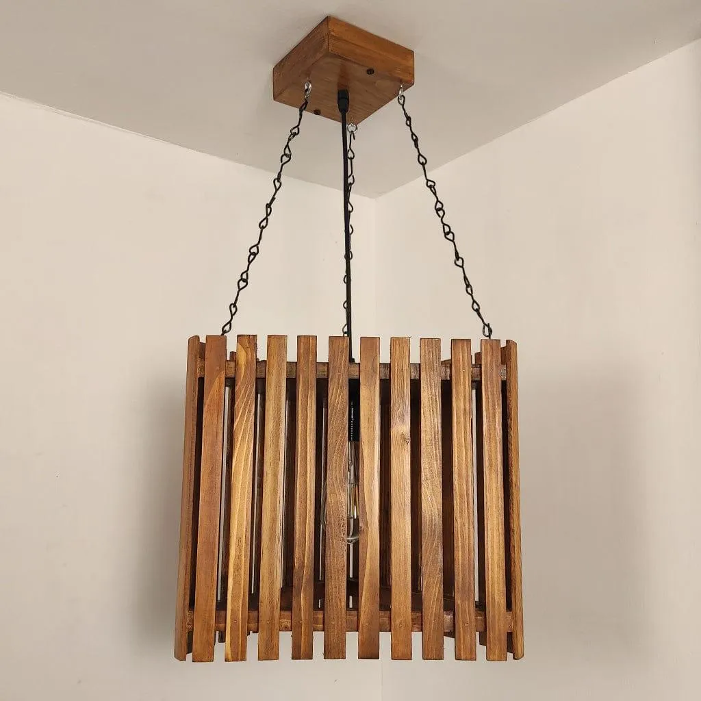 Trikona Brown Wooden Single Hanging Lamp