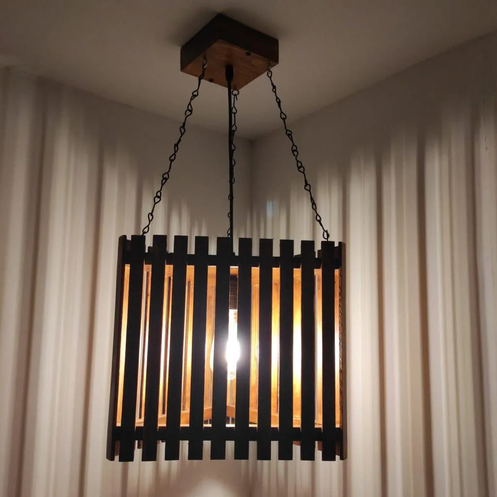 Trikona Brown Wooden Single Hanging Lamp