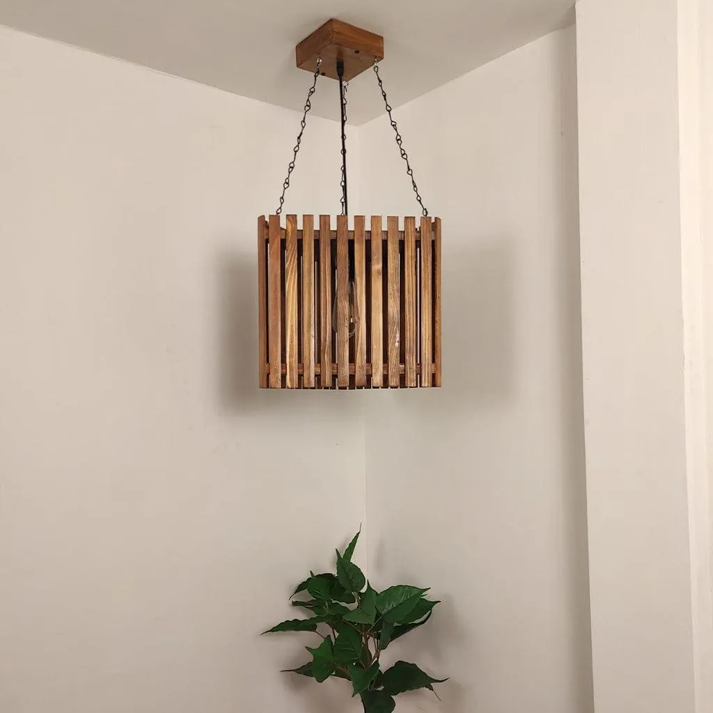Trikona Brown Wooden Single Hanging Lamp