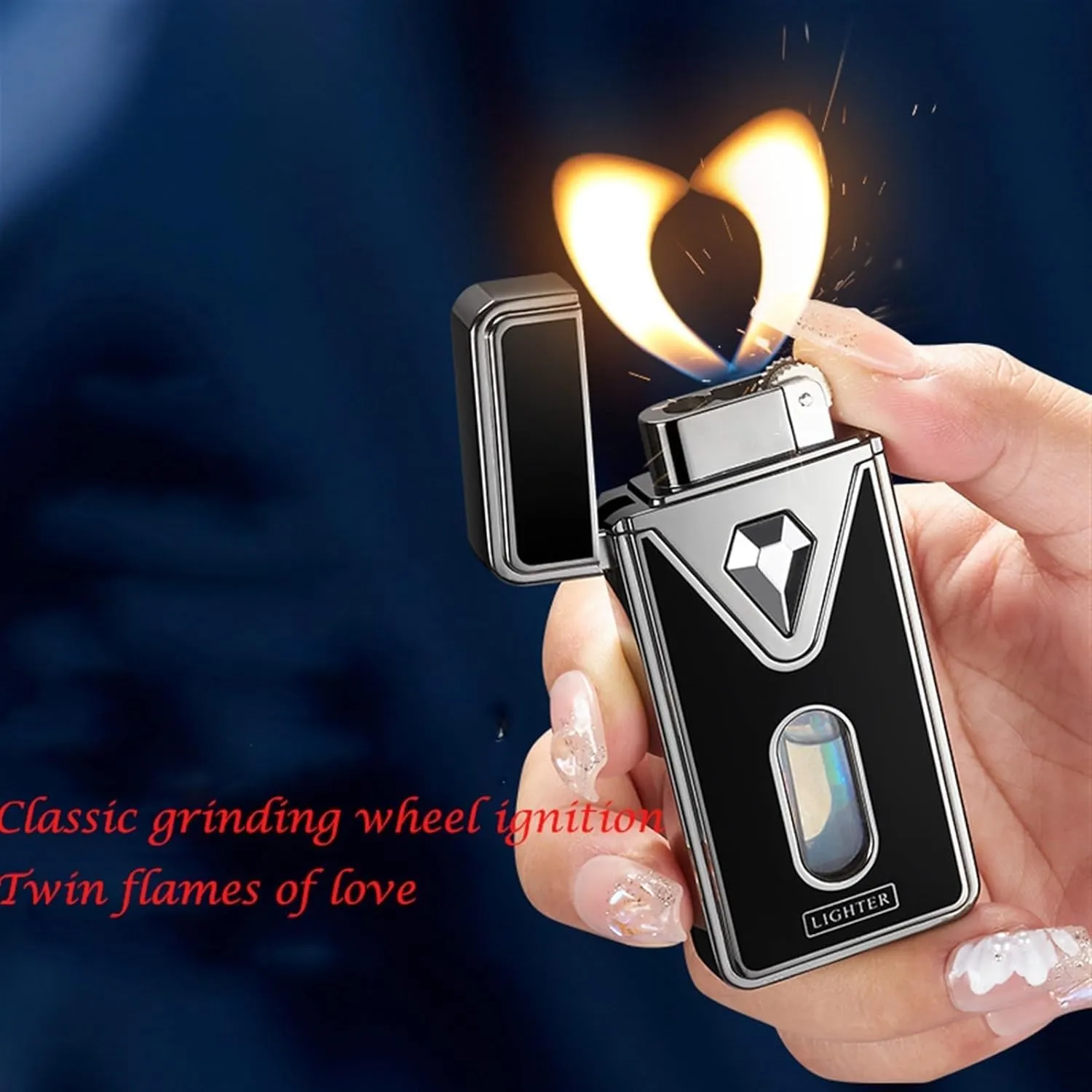 Triple Jet Torch Lighter - Adjustable Dual Flame System (Soft/Blast/Turbo) with Retro Flint Wheel & Visible Fuel Gauge, Hurricane-Proof Wind Resistance Butane Lighter(#5)
