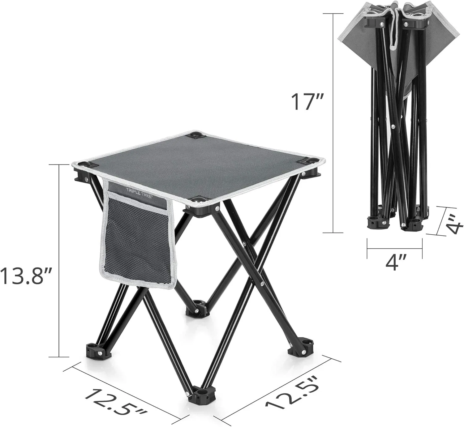 Triple Tree 2 Pack Folding Camping Stool, 13.8 Inch Small Portable Lightweight Stool Seat with Side Pocket and Carry Bag for Travel, Hiking, BBQ, Fishing and Beach, Load Capacity to 400lbs