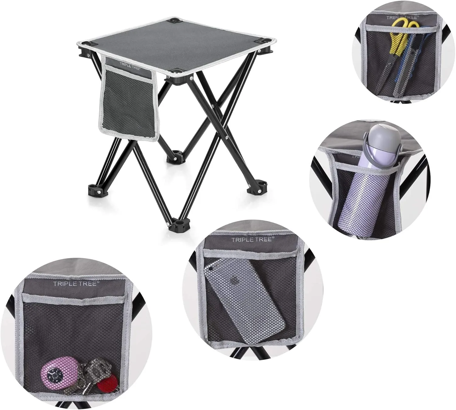 Triple Tree 2 Pack Folding Camping Stool, 13.8 Inch Small Portable Lightweight Stool Seat with Side Pocket and Carry Bag for Travel, Hiking, BBQ, Fishing and Beach, Load Capacity to 400lbs