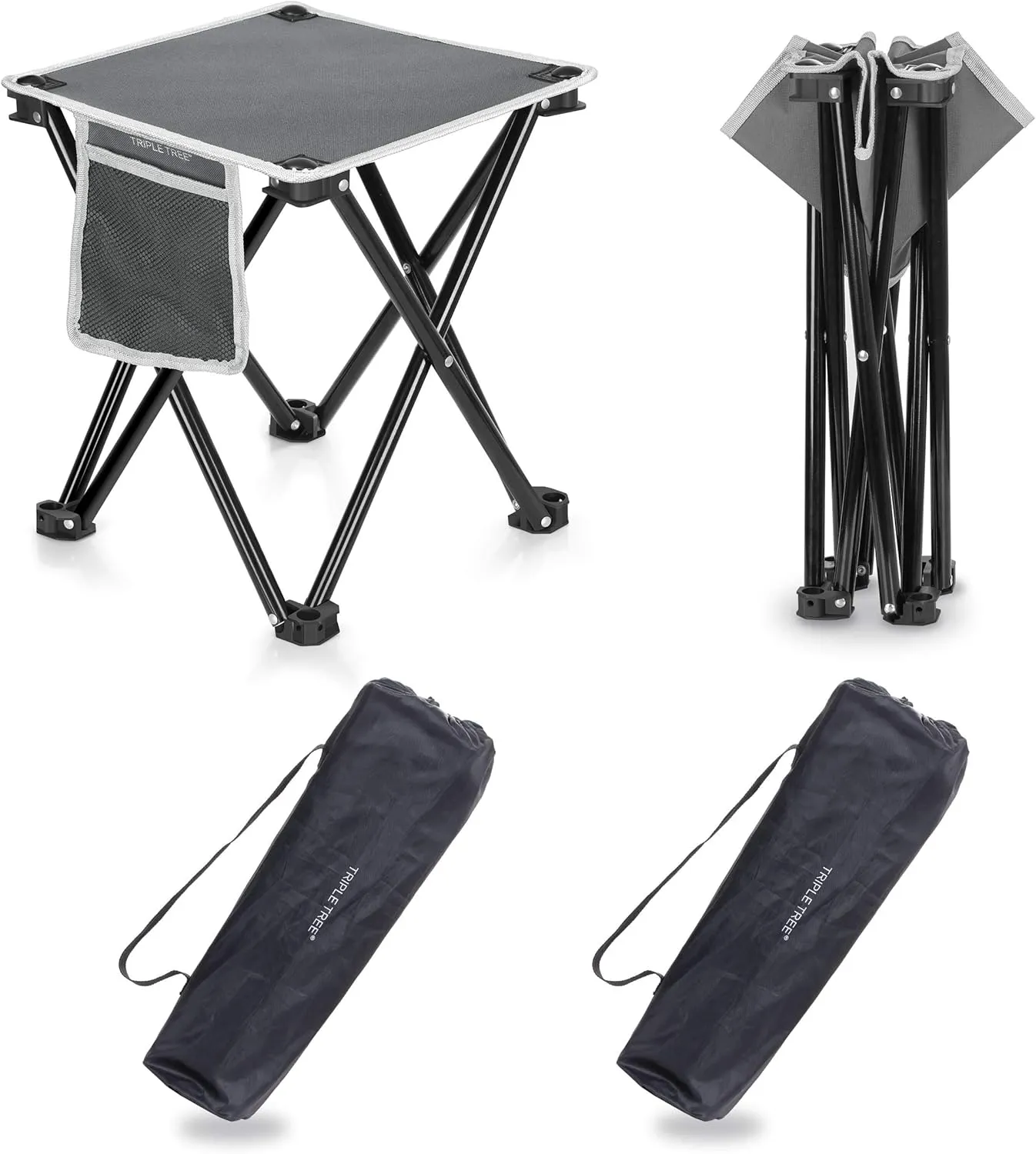 Triple Tree 2 Pack Folding Camping Stool, 13.8 Inch Small Portable Lightweight Stool Seat with Side Pocket and Carry Bag for Travel, Hiking, BBQ, Fishing and Beach, Load Capacity to 400lbs