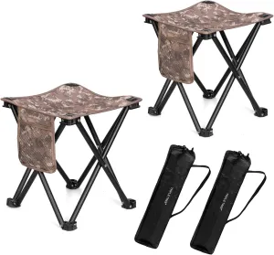Triple Tree 2 Pack Folding Camping Stool, 13.8 Inch Small Portable Lightweight Stool with Side Pocket, Foot Stool with Carry Bag for Hiking, Fishing and Beach, Hold up to 400lbs, Camouflage