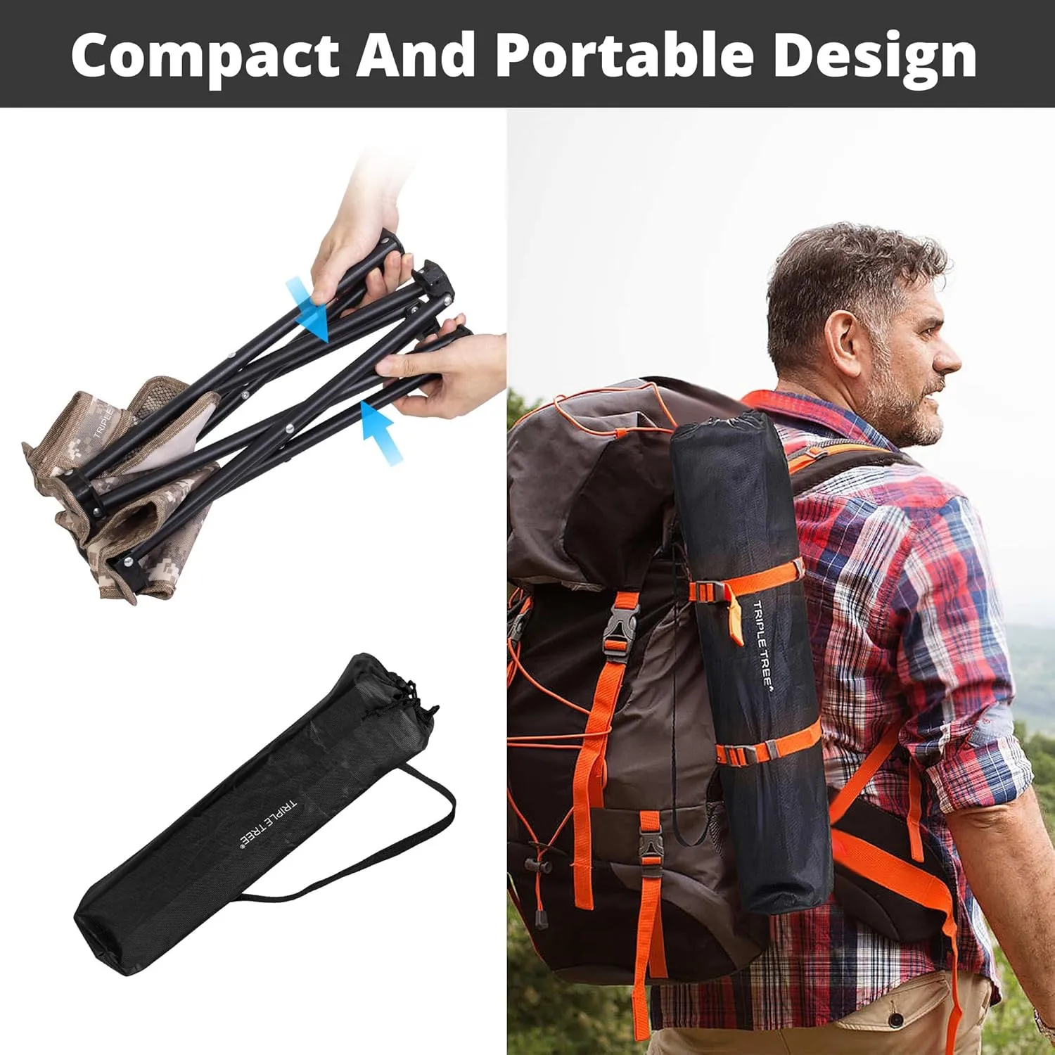 Triple Tree 2 Pack Folding Camping Stool, 13.8 Inch Small Portable Lightweight Stool with Side Pocket, Foot Stool with Carry Bag for Hiking, Fishing and Beach, Hold up to 400lbs, Camouflage