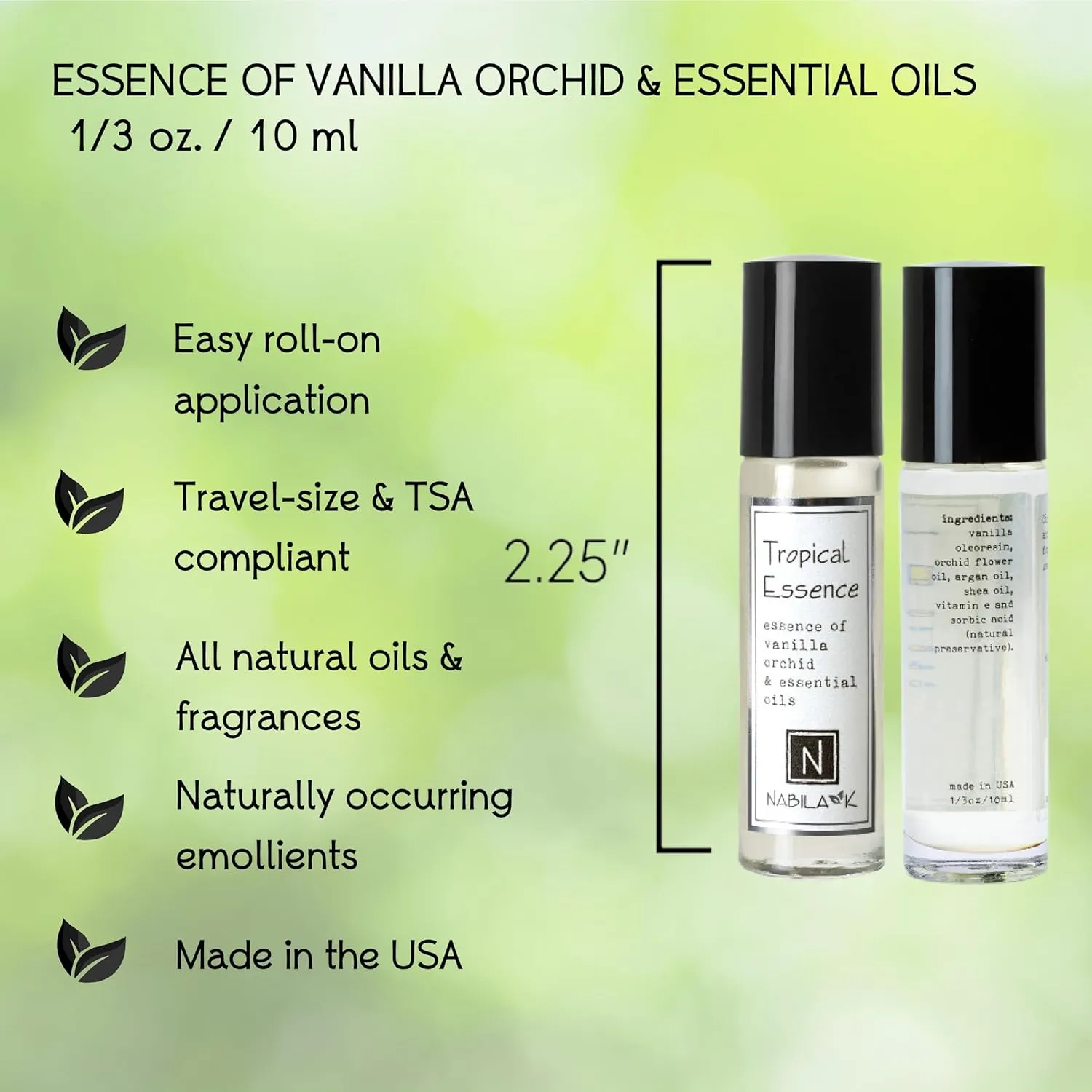 Tropical Essence Roll-on Perfume with Orchid Flower Oil Alcohol-Free, All-Natural, Organic, Long-Lasting Fragrance - Travel-Size Perfume for Women - TSA Approved, 0.33 oz / 10 ml