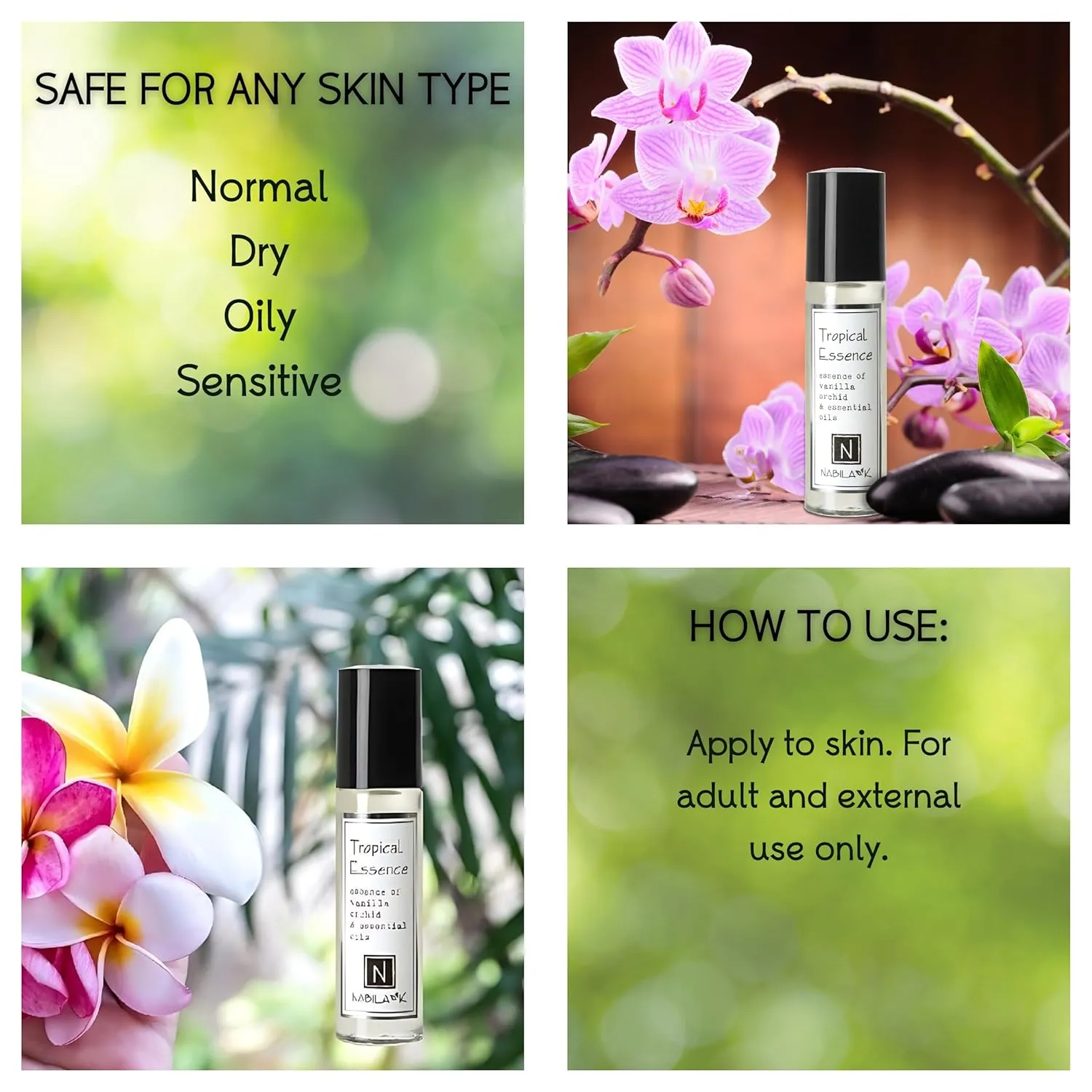 Tropical Essence Roll-on Perfume with Orchid Flower Oil Alcohol-Free, All-Natural, Organic, Long-Lasting Fragrance - Travel-Size Perfume for Women - TSA Approved, 0.33 oz / 10 ml