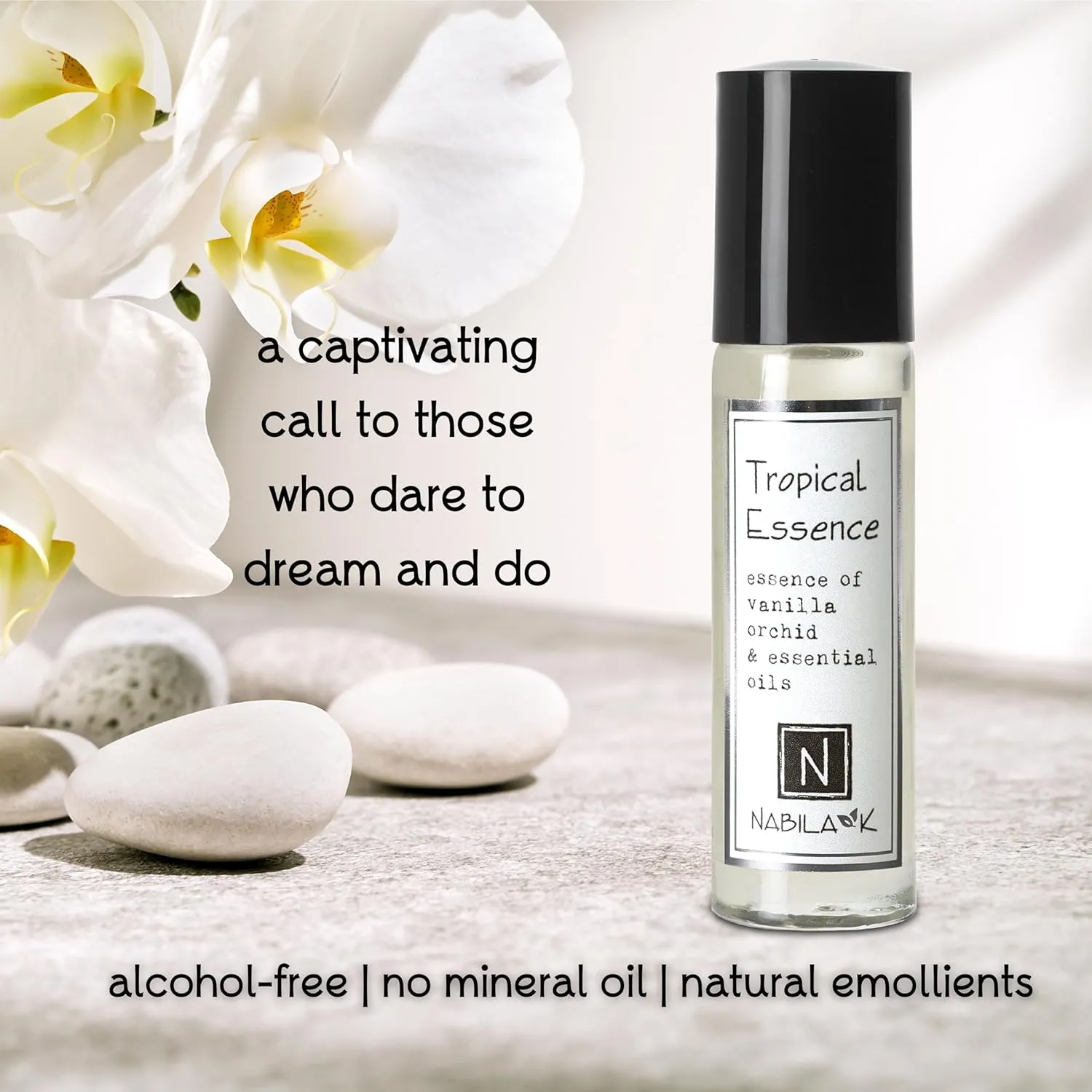 Tropical Essence Roll-on Perfume with Orchid Flower Oil Alcohol-Free, All-Natural, Organic, Long-Lasting Fragrance - Travel-Size Perfume for Women - TSA Approved, 0.33 oz / 10 ml