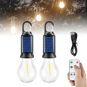 Truthous Solar Camping Light - 2025 New Solar Rechargeable Hooked Camping Light, Hanging Lights Bulb Outdoor Waterproof for Emergencies, Remote Control Three-Level Adjustment (2PCS)