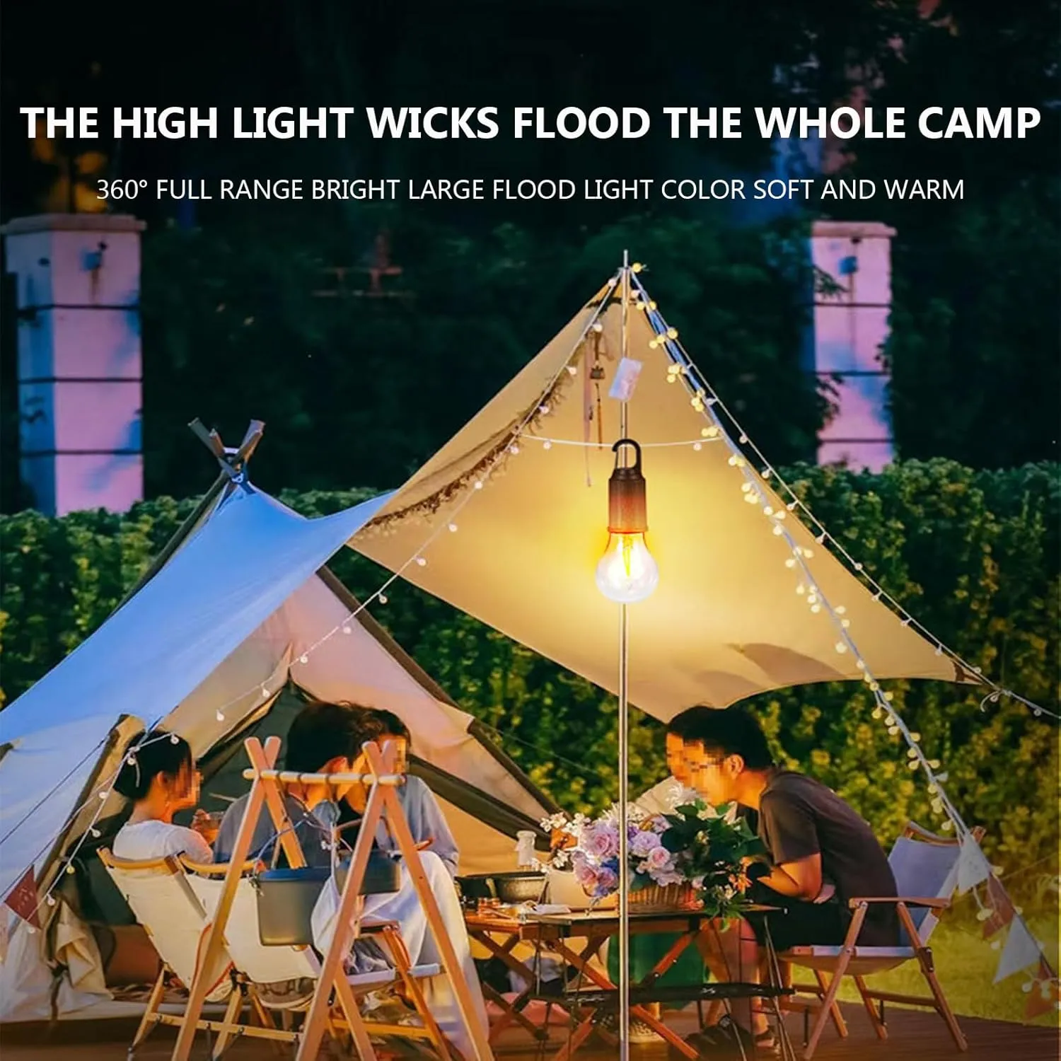 Truthous Solar Camping Light - 2025 New Solar Rechargeable Hooked Camping Light, Hanging Lights Bulb Outdoor Waterproof for Emergencies, Remote Control Three-Level Adjustment (2PCS)