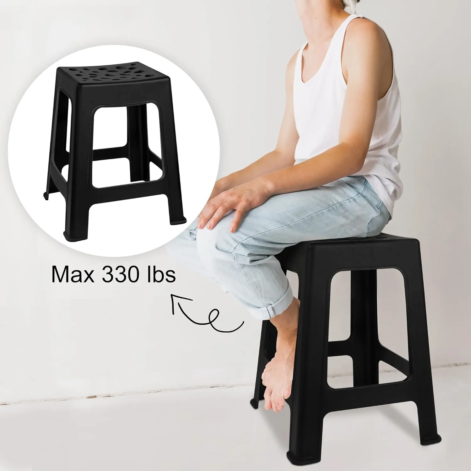 TURSTIN 6 Pack Plastic Stools 16.9 Inch Black Nesting Stools Portable Backless Bar Stool Flexible Seating Chairs for Classroom Office Home