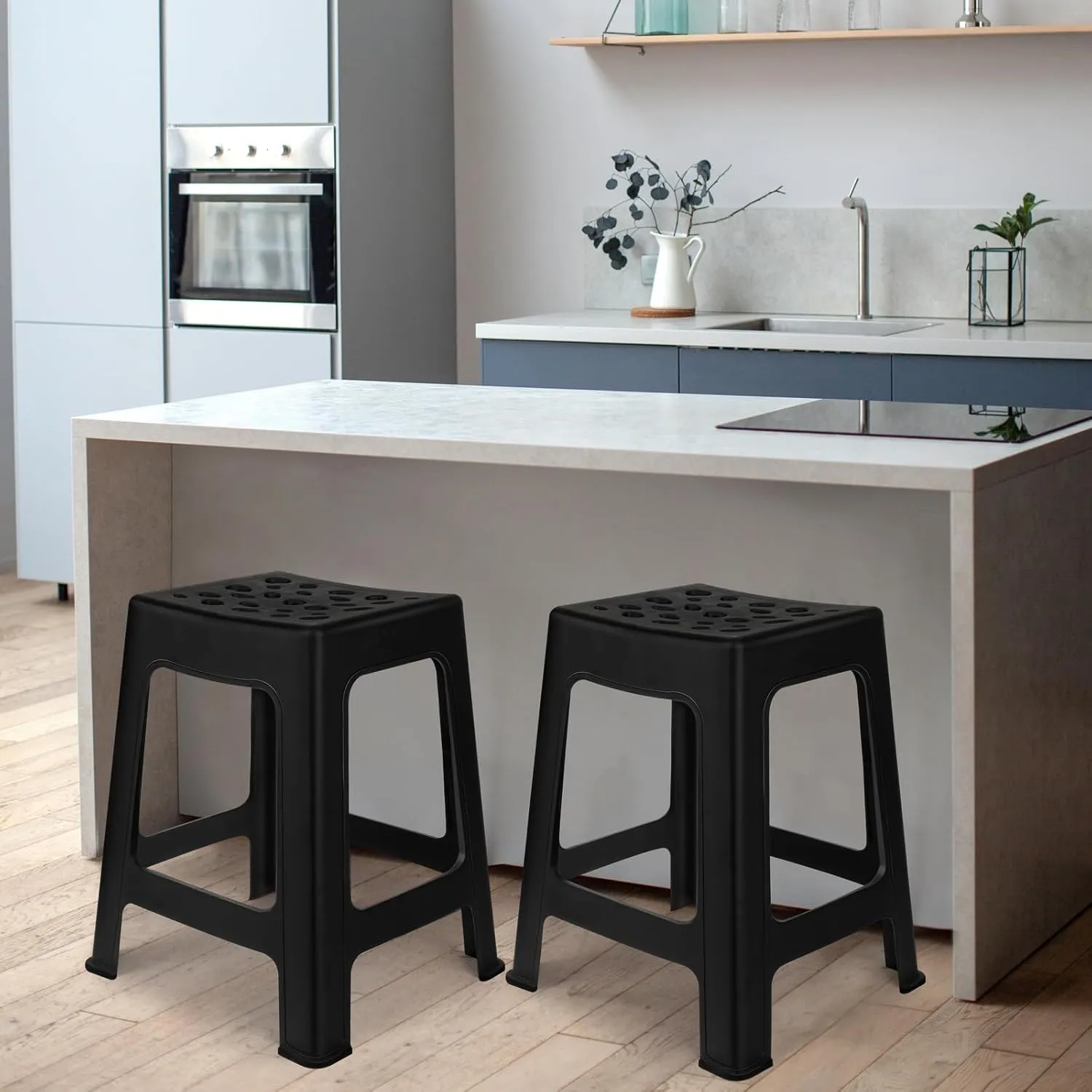 TURSTIN 6 Pack Plastic Stools 16.9 Inch Black Nesting Stools Portable Backless Bar Stool Flexible Seating Chairs for Classroom Office Home