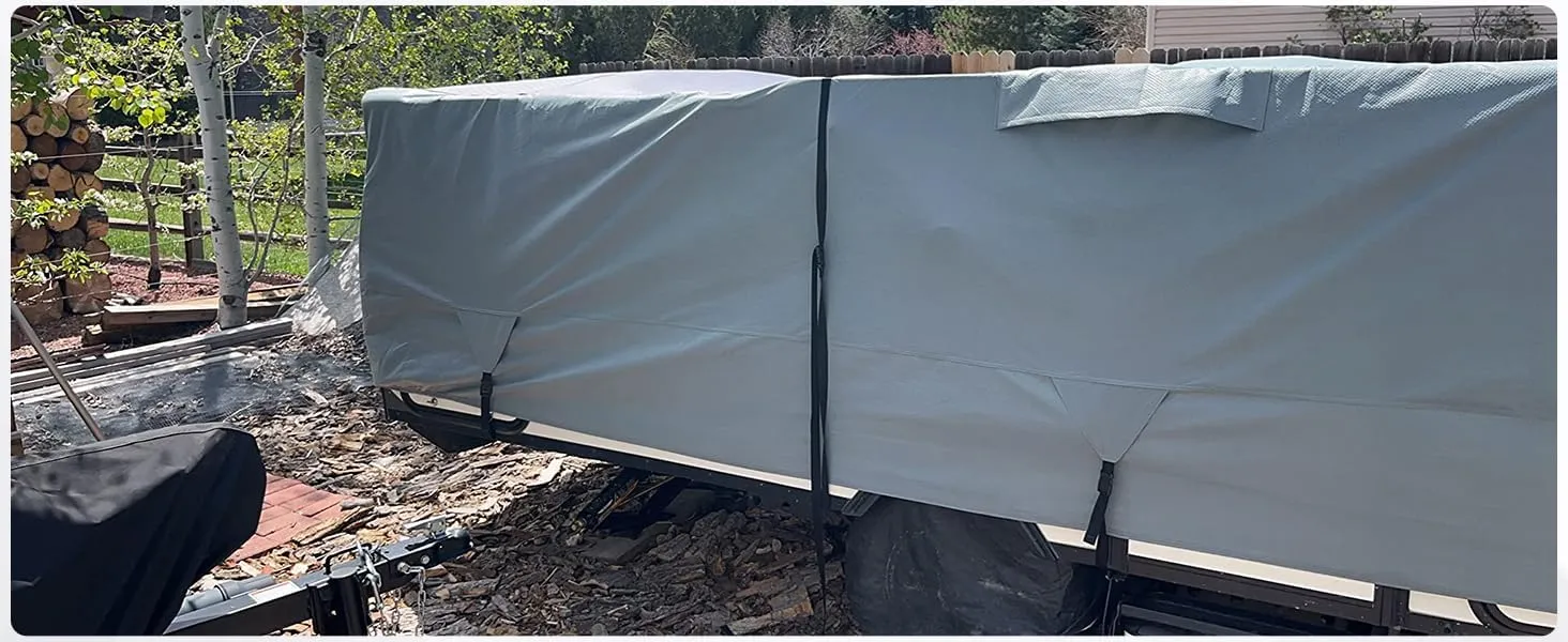 Tuszom Pop Up Camper Cover, 7 Layers Waterproof Folding Camping Trailer Cover for Snow Upgraded Tearproof RV Cover with 5 2 Windproof Strapsand Storage Bag (Gray, Fits 10' - 12')