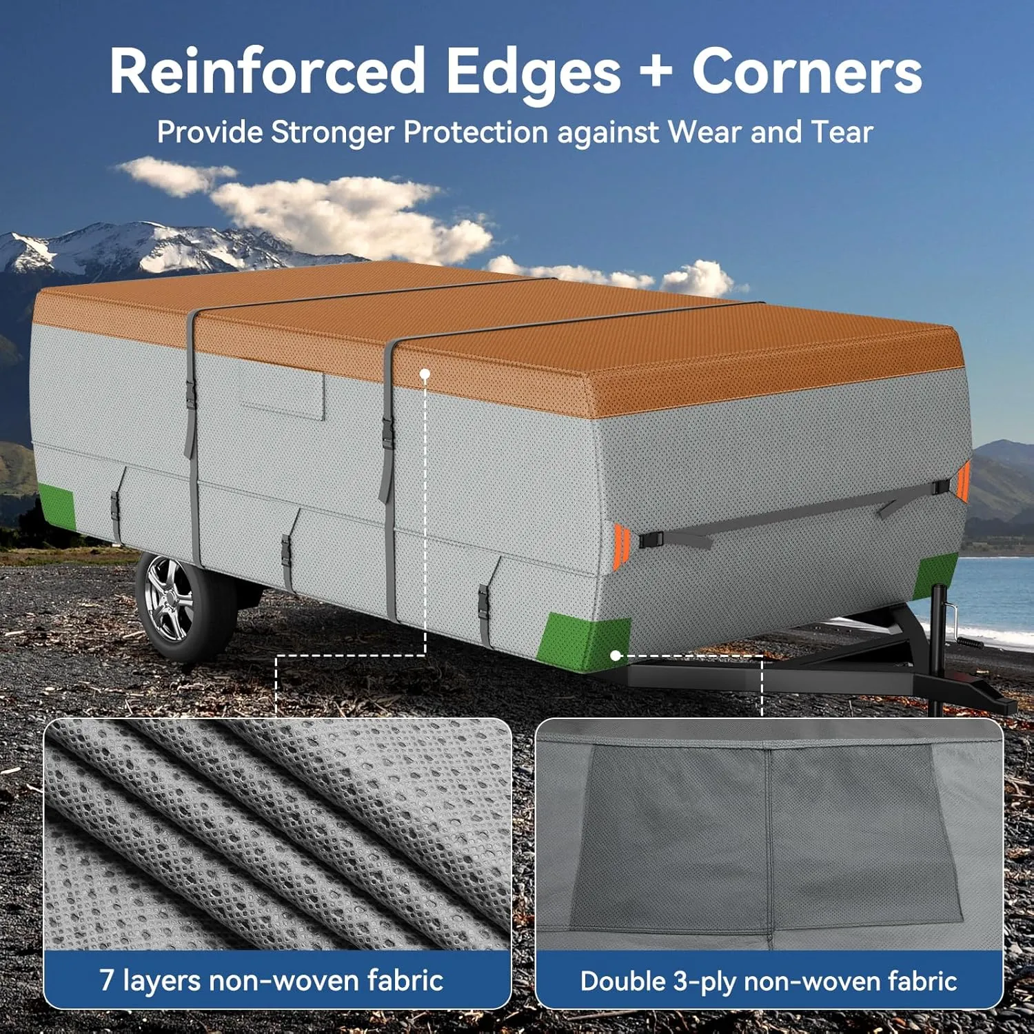 Tuszom Pop Up Camper Cover, 7 Layers Waterproof Folding Camping Trailer Cover for Snow Upgraded Tearproof RV Cover with 5 2 Windproof Strapsand Storage Bag (Gray, Fits 10' - 12')