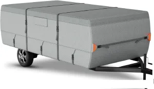 Tuszom Pop Up Camper Cover, 7 Layers Waterproof Folding Camping Trailer Cover for Snow Upgraded Tearproof RV Cover with 5 2 Windproof Strapsand Storage Bag (Gray, Fits 10' - 12')