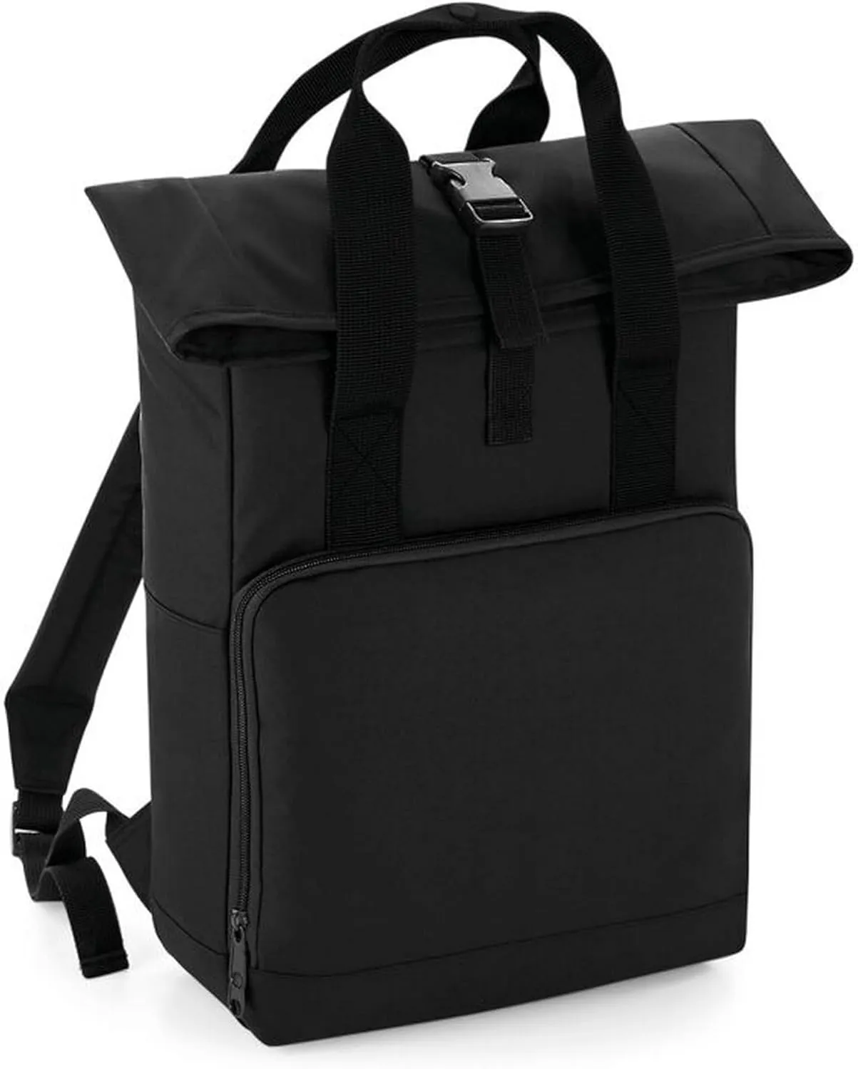 Twin Handle Roll-Top Backpack BG118 - Polyester Rucksack Travelling Bag - Black