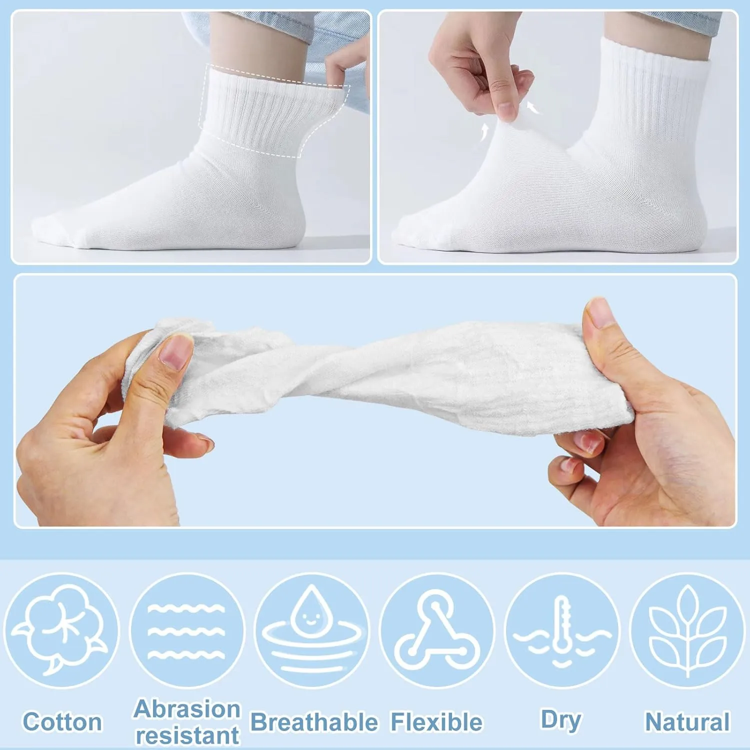 twoworld Disposable Socks for Women and Men,Compressed Socks,Disposable Socks for Travel,White Cotton Socks Ankle