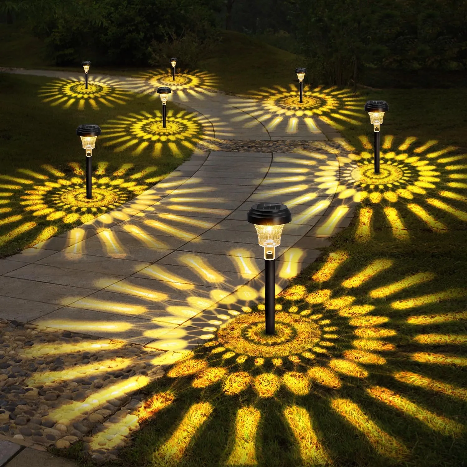 Ultra Bright Solar Lights 8 Pack, Outdoor Solar Yard Pathway Lights, Warm White IP67 Waterproof LED Garden Lights for Path, Backyard, Christmas, Lawn, Landscape Decorative