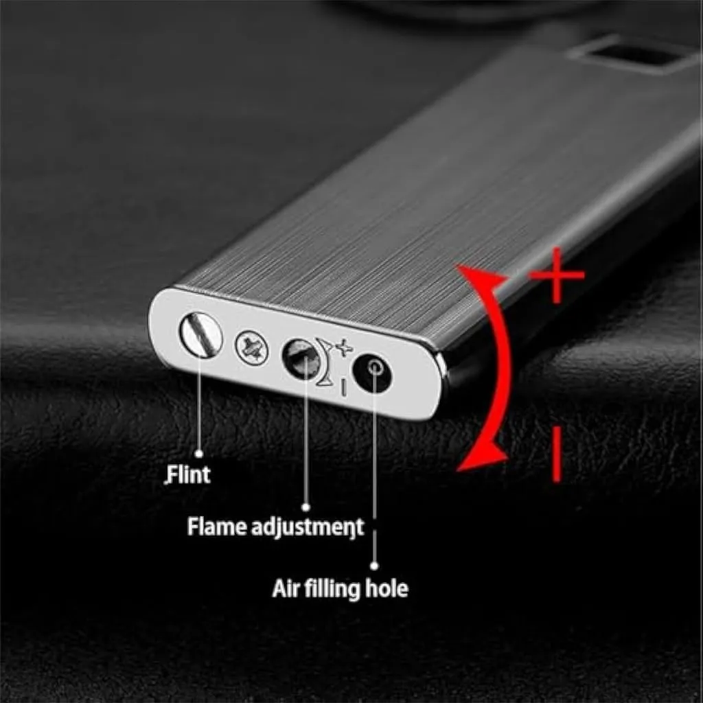 Ultra-Thin Portable Side Pulley Ignition Soft Flame Torch Lighter, Metal Butane Gas Lighter, Adjustable Flame, Mini Portable, High-End Gift for Men(Black)