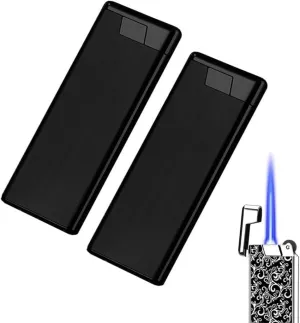 Ultra-Thin Portable Side Pulley Ignition Soft Flame Torch Lighter, Metal Butane Gas Lighter, Adjustable Flame, Mini Portable, High-End Gift for Men(Black)