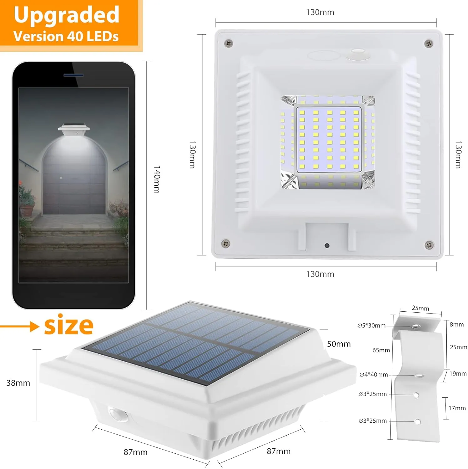 UniqueFire Outdoor Solar Gutter & Fence Lights, 40 LEDs, Waterproof Security Lamps for Eaves, Garden, Landscape, Walkway (6PCS White, Cold Light)