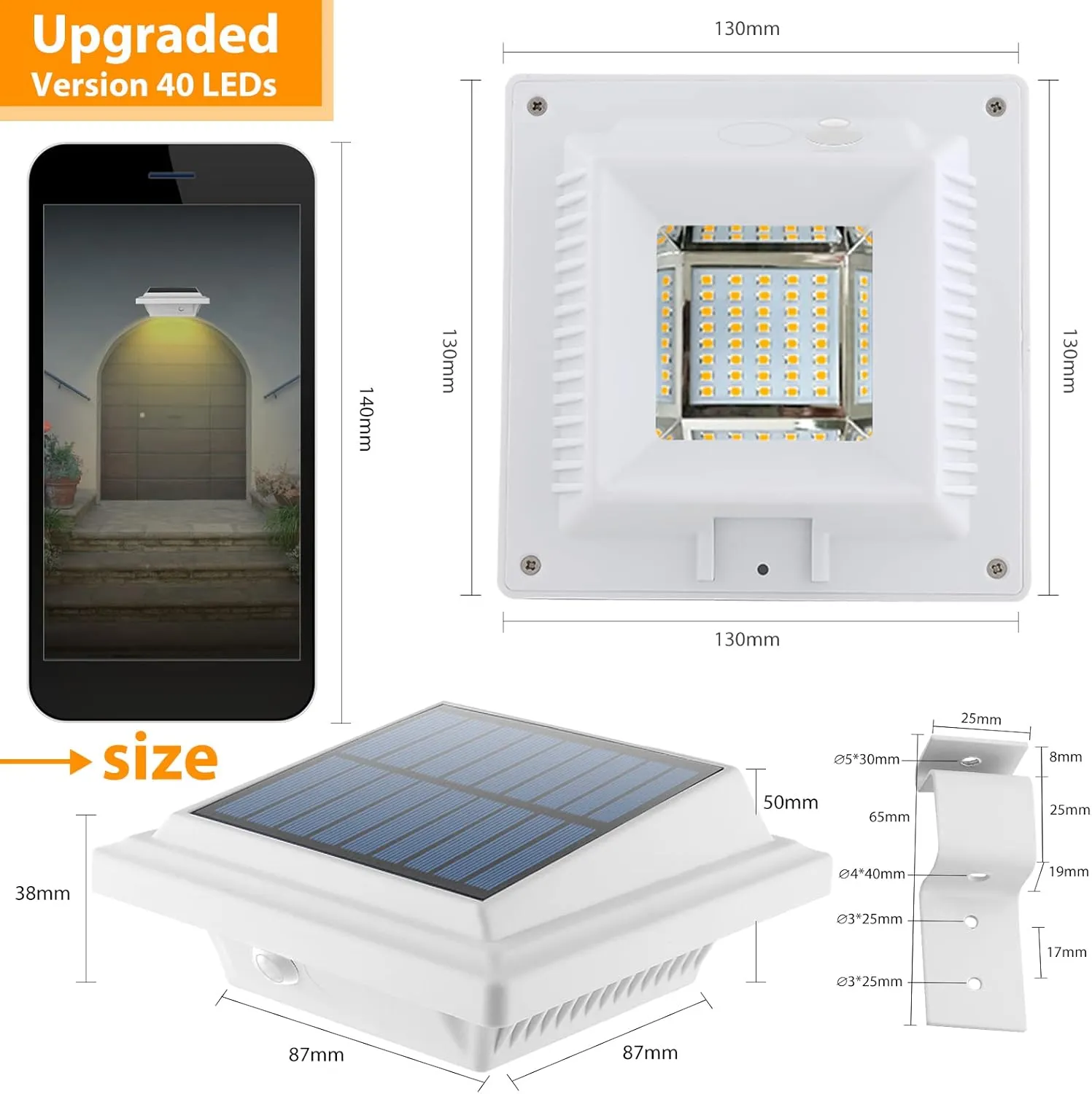 UniqueFire Solar Gutter & Fence Lights - 40 LED Outdoor Waterproof Security Lamps for Eaves, Garden, Landscape & Walkway (6PCS White, Warm Light)