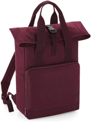 Unisex Clip Closure Work Backpack Adults Twin Handle Roll Top Shoulder Strap Bag Burgundy One Size