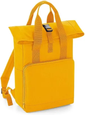 Unisex Clip Closure Work Backpack Adults Twin Handle Roll Top Shoulder Strap Bag Mustard One Size