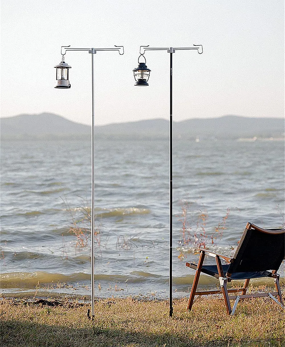 UNISTRENGH Lantern Stand Pole Outdoor Camping Folding Lamp Holder Hook Portable Telescopic Double-end Lighting Pole Retro Light Stand Lantern Hanging Support