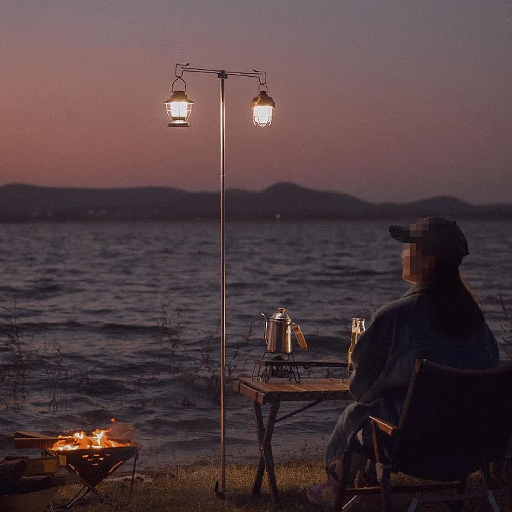 UNISTRENGH Lantern Stand Pole Outdoor Camping Folding Lamp Holder Hook Portable Telescopic Double-end Lighting Pole Retro Light Stand Lantern Hanging Support