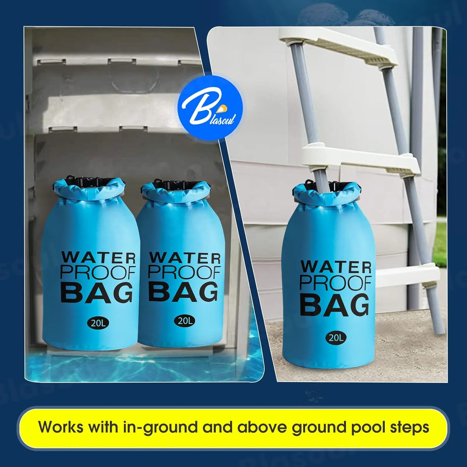 Universal Pool Ladder and Step Weight(20Lx2PCS) Easy&Quick Fill Sand,250D PVC Waterproof Dry Bag with Heavy-Duty Nylon,No More Ripped Sandbag&Handle,Work with Above Ground/in-Ground Pool Step