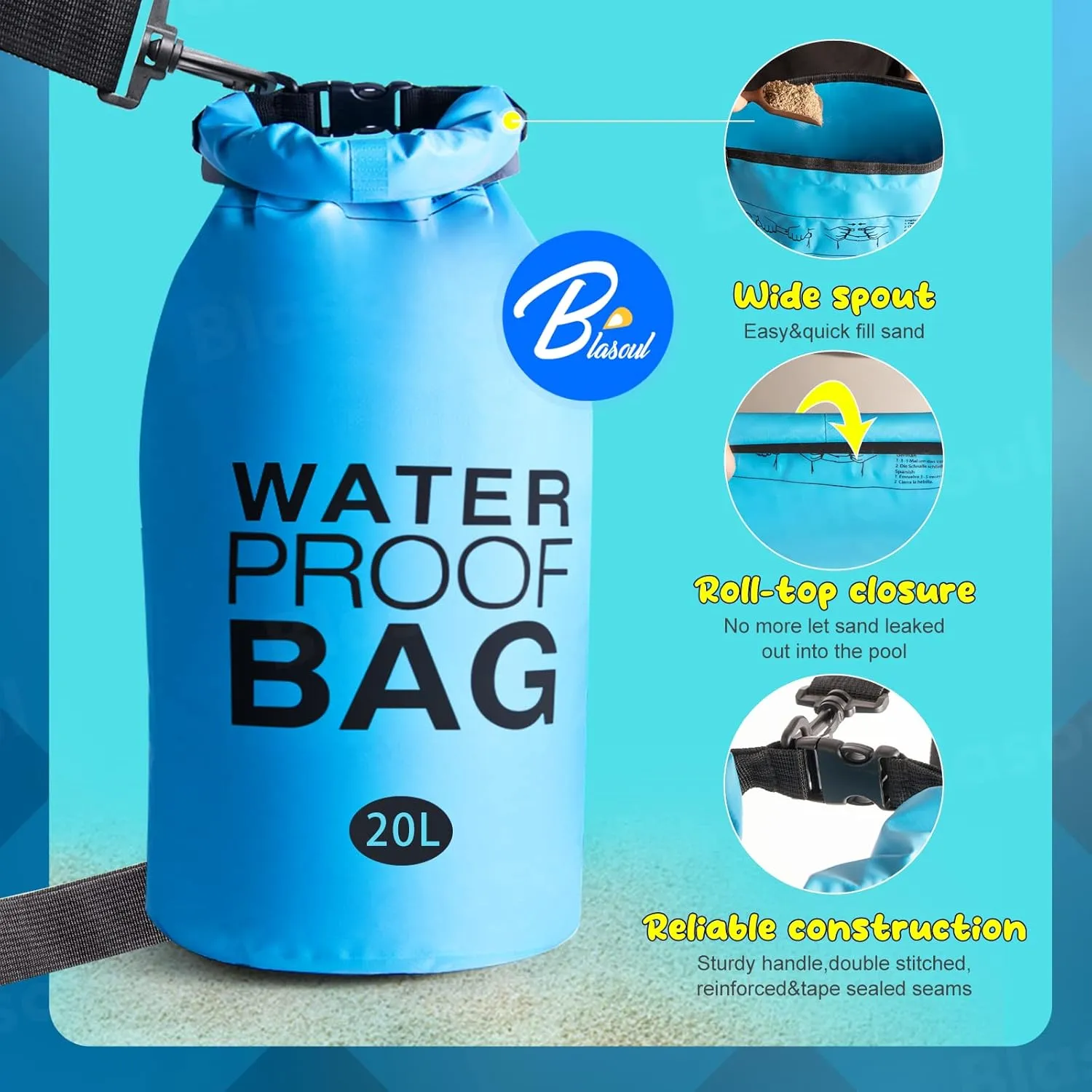 Universal Pool Ladder and Step Weight(20Lx2PCS) Easy&Quick Fill Sand,250D PVC Waterproof Dry Bag with Heavy-Duty Nylon,No More Ripped Sandbag&Handle,Work with Above Ground/in-Ground Pool Step