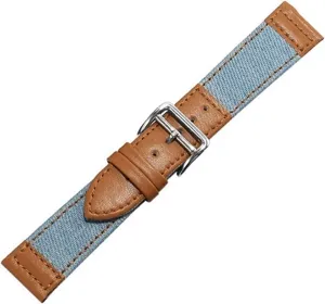 Universal Strap,22mm Quick Release Denim and Leather Military Sports Splicing Watch Strap Retro Sweat Absort Watchband Accessories(Brown with Light Blue)