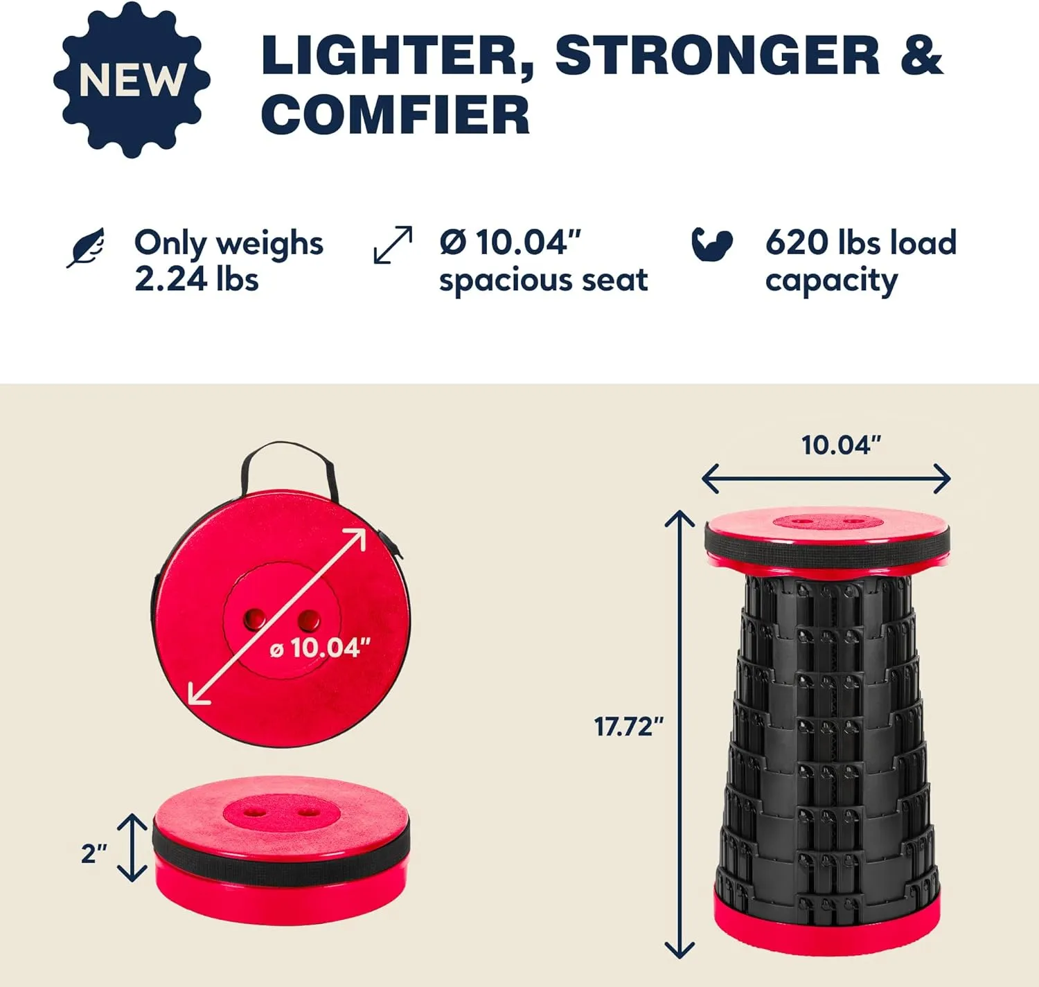 Upgraded Collapsible Stool 2-Pack, 620lbs Max Weight, Lightweight Yet Sturdy, Portable Retractable Foldable Telescoping Camping Stool for Adults Outdoor Fishing Hiking Travel BBQ