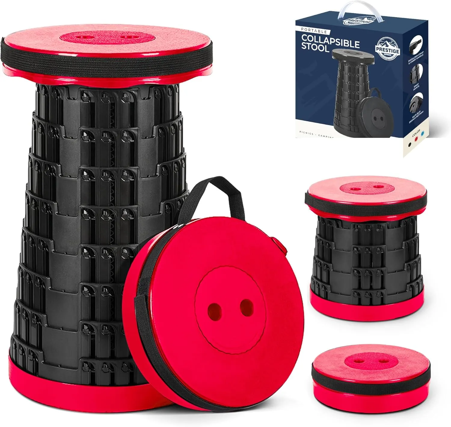 Upgraded Collapsible Stool 2-Pack, 620lbs Max Weight, Lightweight Yet Sturdy, Portable Retractable Foldable Telescoping Camping Stool for Adults Outdoor Fishing Hiking Travel BBQ