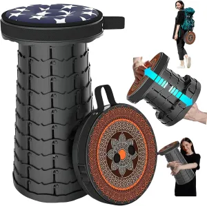 Upgraded Collapsible Stool with Cushion,Portable Stool for Adults,Load Capacity 440Ibs,Lightweight Telescoping Stool for Camping Fishing Hiking with Carry Bag