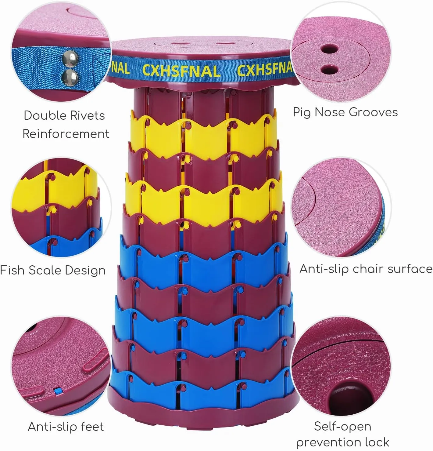 Upgraded Fold up Stool 2 Pack Lightweight but Sturdy Load Capacity 400lbs Height Adjustable Camping Stool Lawn Chair Children Kids for Fishing Hiking Gardening Hunting BBQ(Blue Yellow Purple)