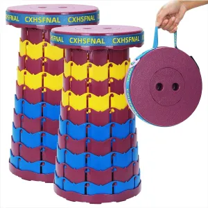 Upgraded Fold up Stool 2 Pack Lightweight but Sturdy Load Capacity 400lbs Height Adjustable Camping Stool Lawn Chair Children Kids for Fishing Hiking Gardening Hunting BBQ(Blue Yellow Purple)