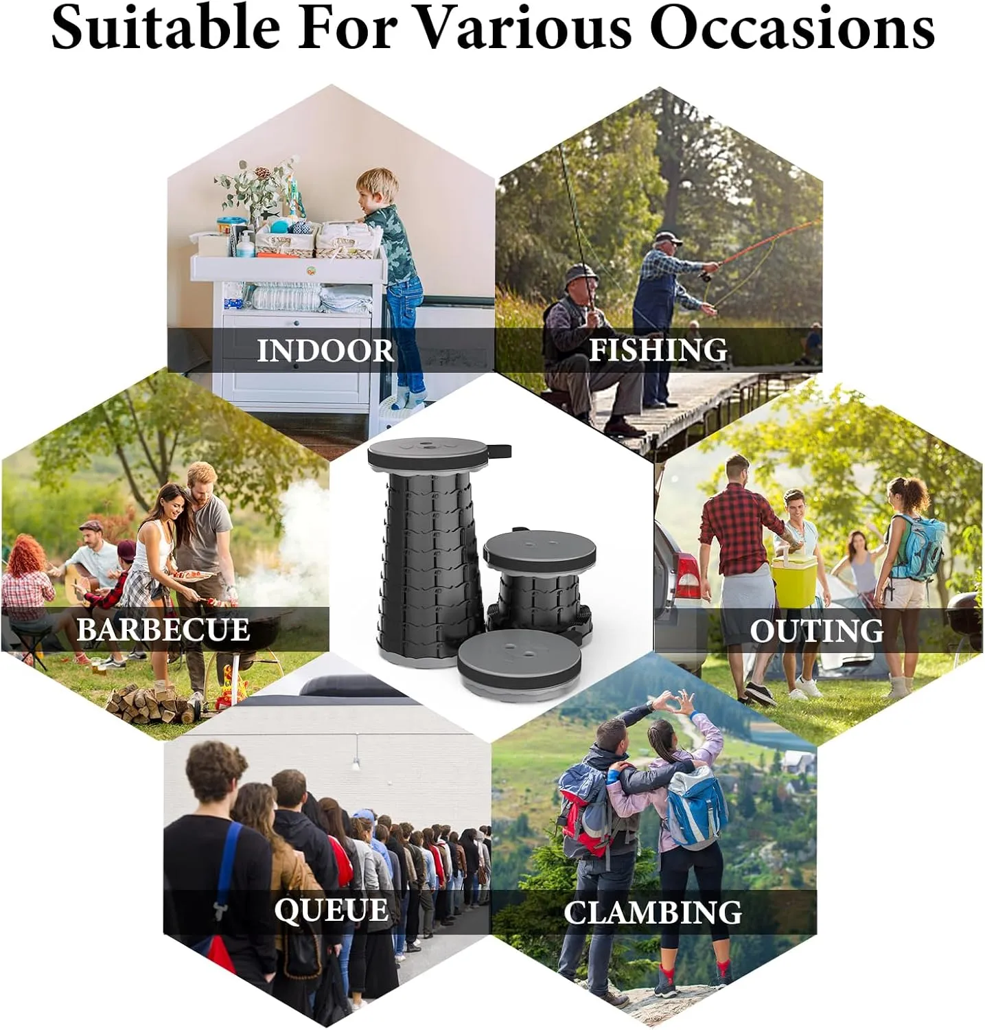 Upgraded Folding Stool with Carabiner,Lightweight Yet More Sturdy with Load Capacity 440lb Portable Collapsible Stool Retractable Stool for Camping Fishing Hiking BBQ Garden
