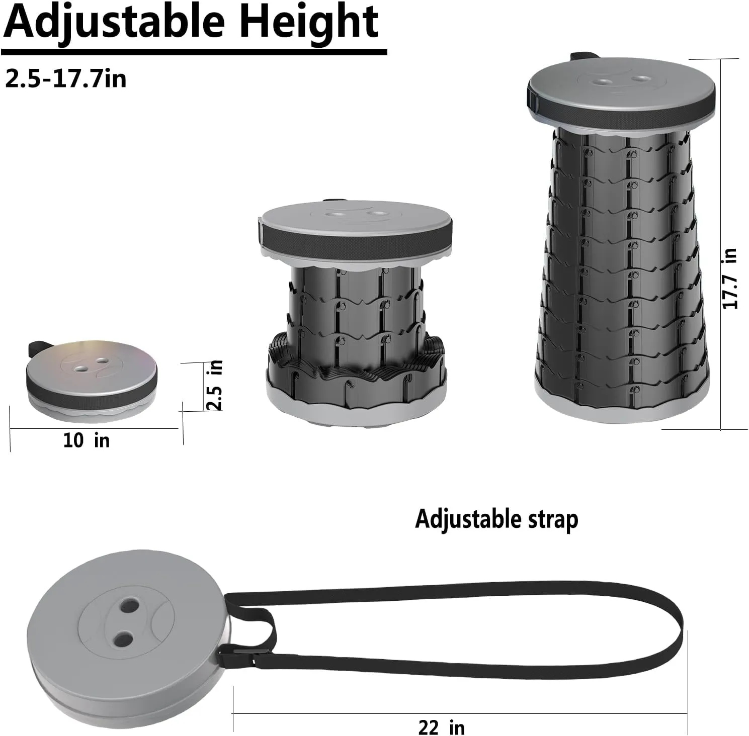 Upgraded Folding Stool with Carabiner,Lightweight Yet More Sturdy with Load Capacity 440lb Portable Collapsible Stool Retractable Stool for Camping Fishing Hiking BBQ Garden