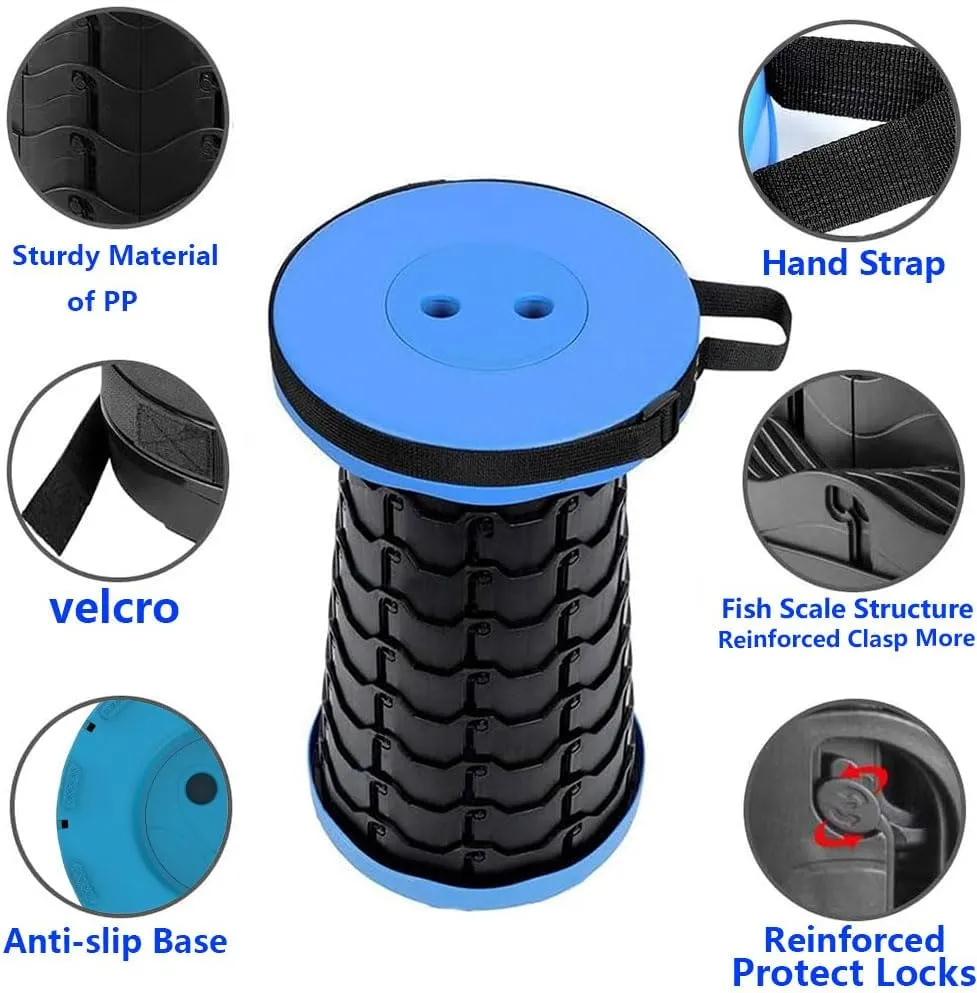 Upgraded Portable Collapsible Folding Stool with Cushion Retractable Telescoping Stool for Adults Sturdy Capacity 400bs Camping Stool for Outdoor Hiking Garden BBQ Fishing (Rainbow)