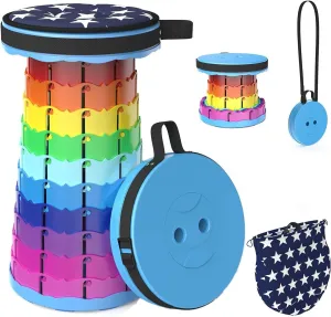Upgraded Portable Collapsible Folding Stool with Cushion Retractable Telescoping Stool for Adults Sturdy Capacity 400bs Camping Stool for Outdoor Hiking Garden BBQ Fishing (Rainbow)