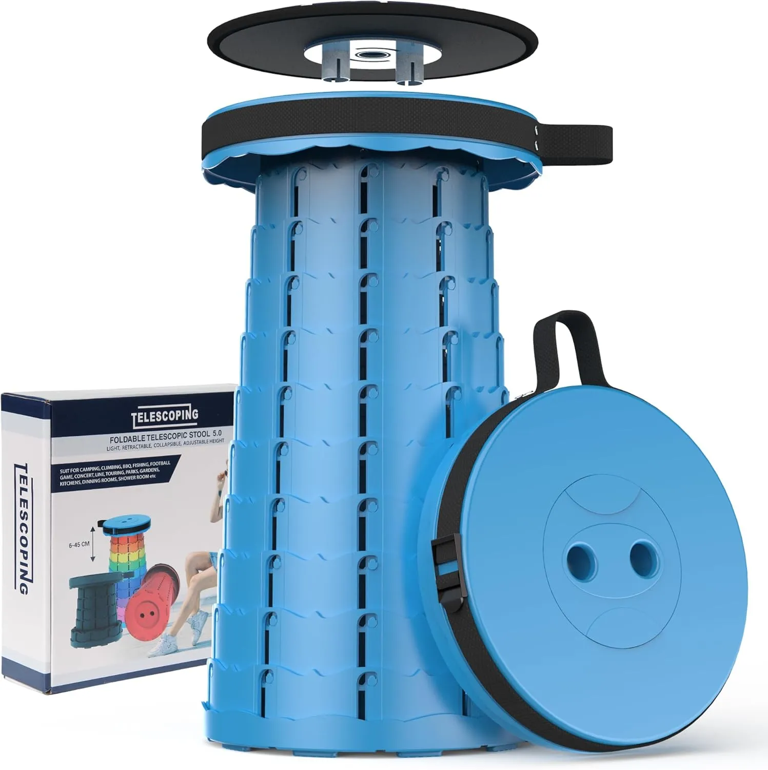 Upgraded Portable Collapsible Stool,18" Height Adjustable Stool,Telescoping Camping Essentials Stool，Folding Stool for Hiking, Camp, Travel with Load Capacity 770lbs