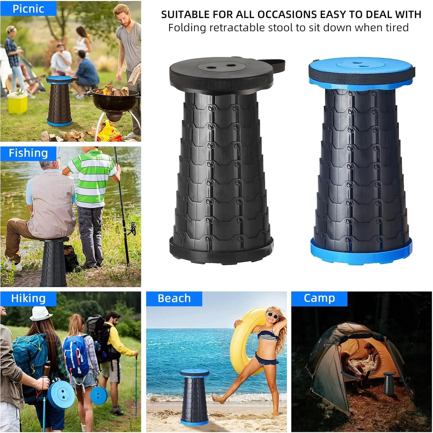 Upgraded Portable Collapsible Telescopic Stool, Sturdy Foldable Stool with Load Capacity of 550lbs, Retractable Camping Stool for Hiking, Fishing Tours Indoor & Outdoor(Red)