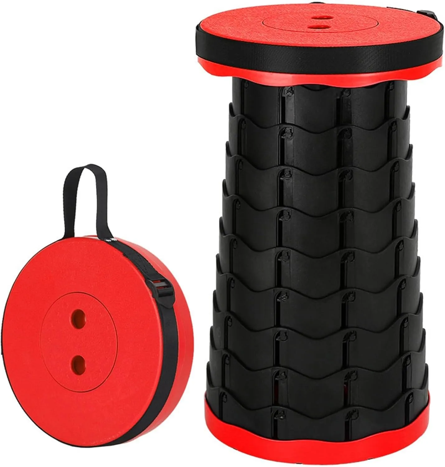 Upgraded Portable Collapsible Telescopic Stool, Sturdy Foldable Stool with Load Capacity of 550lbs, Retractable Camping Stool for Hiking, Fishing Tours Indoor & Outdoor(Red)