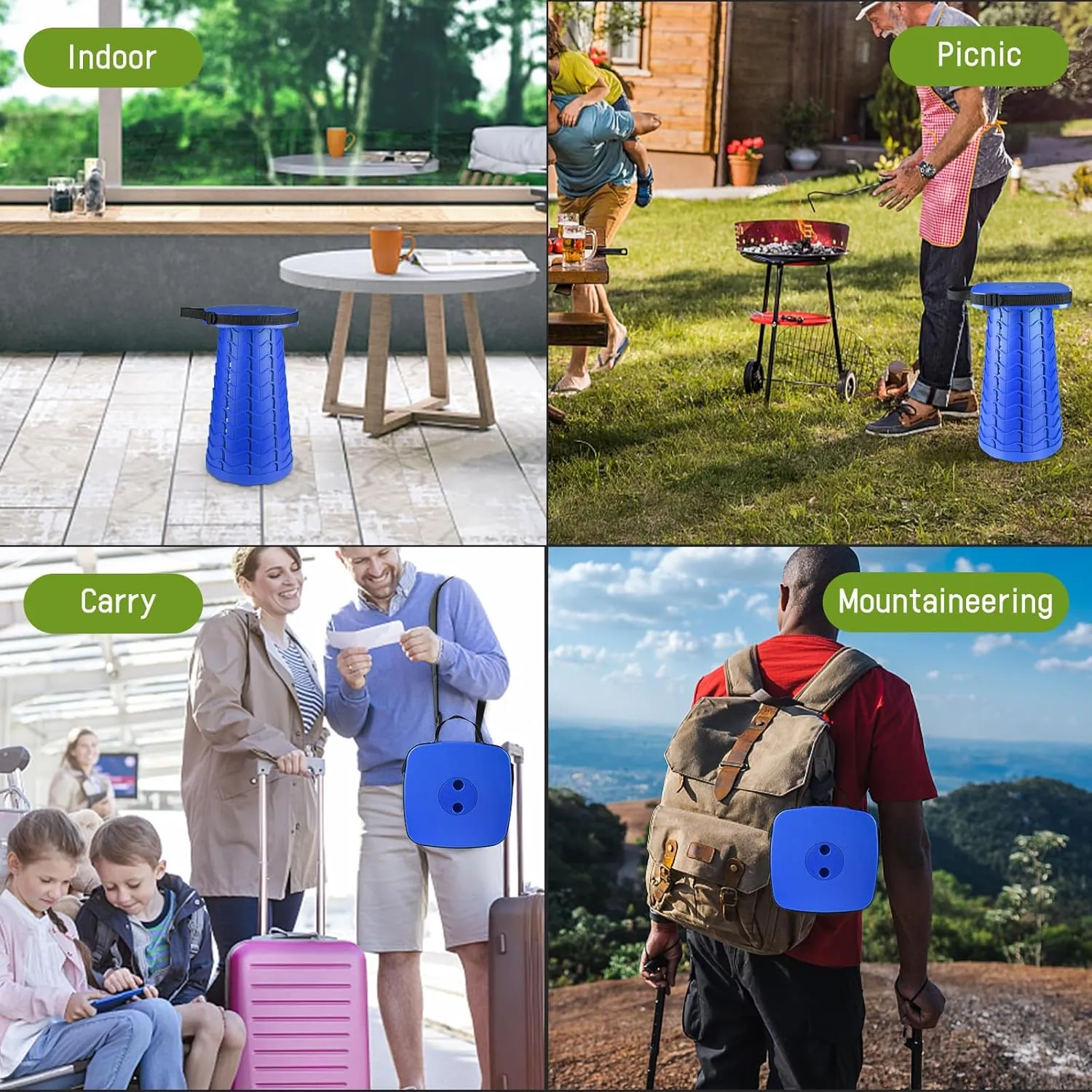 Upgraded Square Folding Stool, Max Load Capacity 485lbs, Portable Collapsible Stool Seat, Telescoping Foldable Stool,Retractable Stool for Adult Camping Fishing Outdoor BBQ
