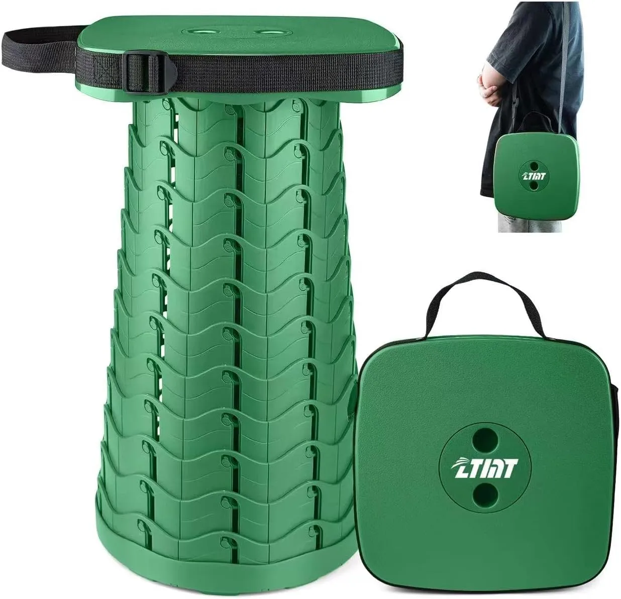 Upgraded Square Folding Stool, Max Load Capacity 485lbs, Portable Collapsible Stool Seat, Telescoping Foldable Stool,Retractable Stool for Adult Camping Fishing Outdoor BBQ