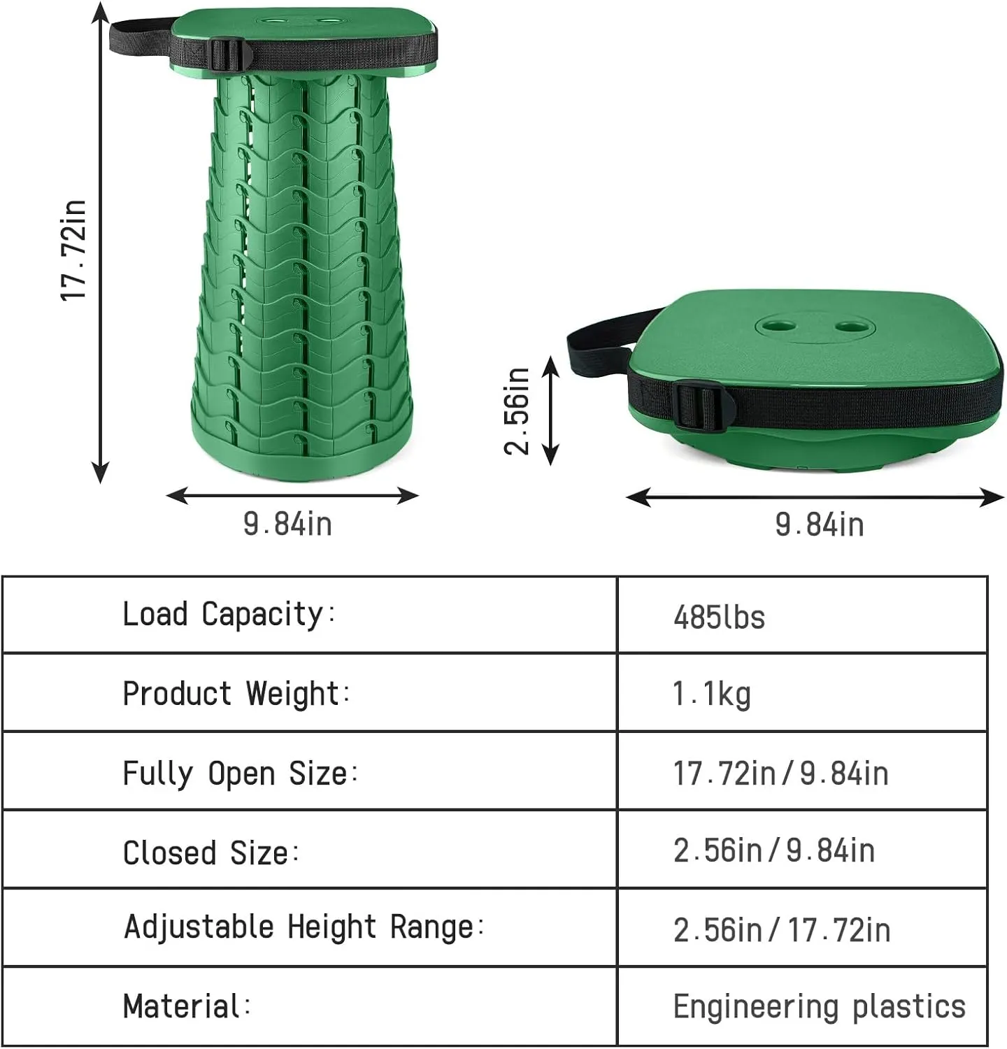 Upgraded Square Folding Stool, Max Load Capacity 485lbs, Portable Collapsible Stool Seat, Telescoping Foldable Stool,Retractable Stool for Adult Camping Fishing Outdoor BBQ