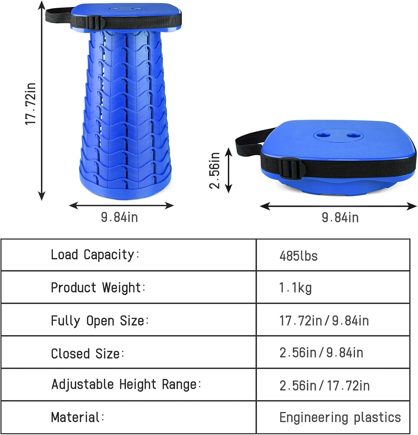 Upgraded Square Folding Stool, Max Load Capacity 485lbs, Portable Collapsible Stool Seat, Telescoping Foldable Stool,Retractable Stool for Adult Camping Fishing Outdoor BBQ